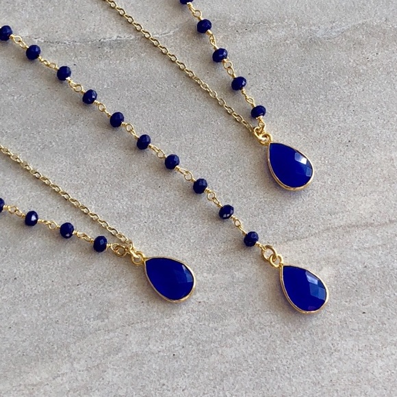 ๐ง14K Blue Chalcedony Rosary Necklace - Picture 3 of 7